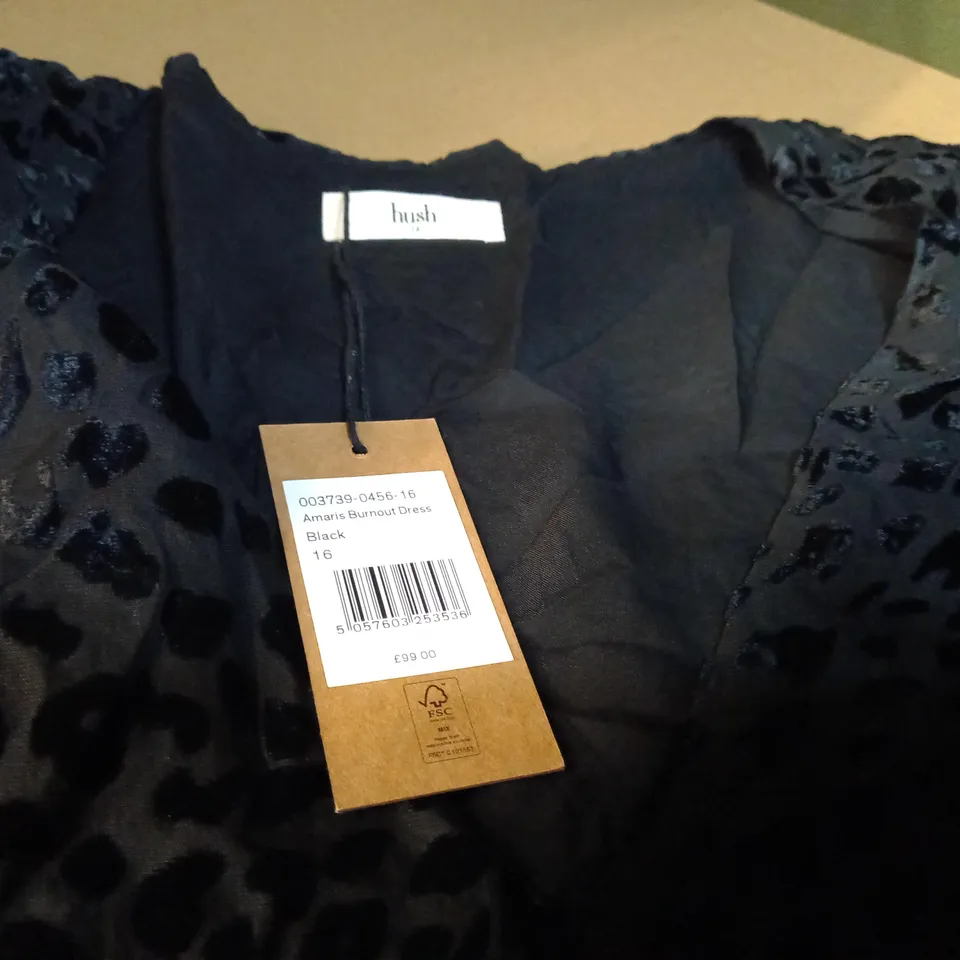 HUSH BLACK AMARIS BURNOUT DRESS - SIZE 16