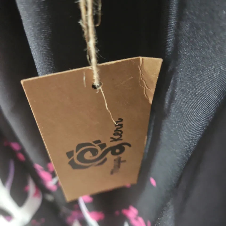 MAYA KENN MIDI SKIRT – BLACK WITH PINK BLOSSOM TREE PRINT, SIZE 6XL-8XL