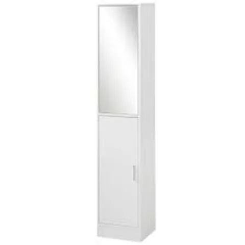 BOXED KLEANKIN TALL MIRRORED BATHROOM CABINET, BATHROOM STORAGE CUPBOARD, FLOOR STANDING TALLBOY UNIT WITH ADJUSTABLE SHELF, WHITE