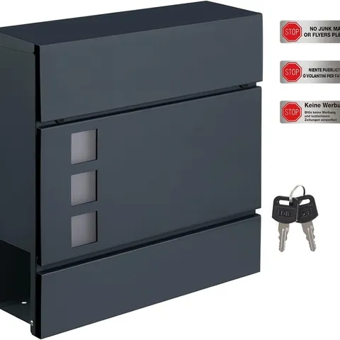 BOXED SONGMICS MODERN MAILBOX, LOCKABLE WALL-MOUNTED POST LETTER BOX