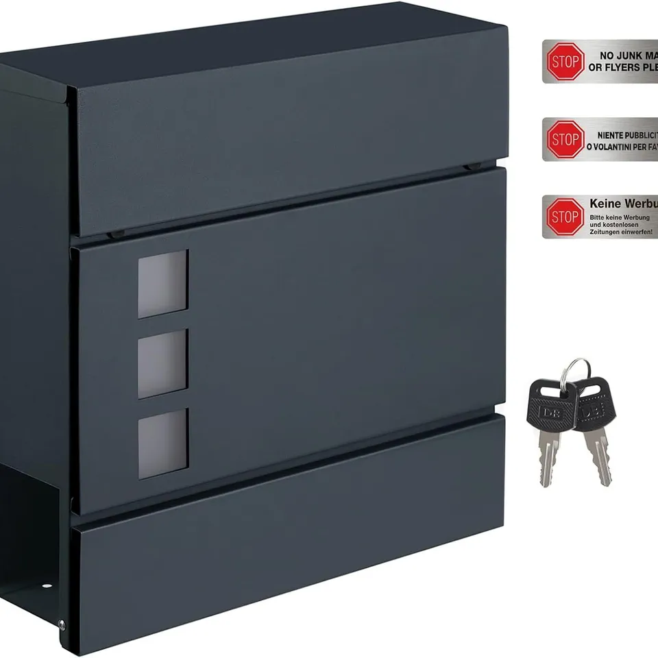 BOXED SONGMICS MODERN MAILBOX, LOCKABLE WALL-MOUNTED POST LETTER BOX