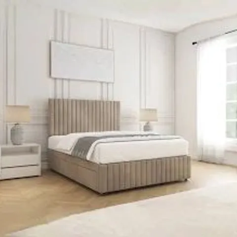 BRAND NEW BAGGED EMMA DIVAN NON DRAWER BED 150CM KING SIZE - BEIGE (2 ITEMS)