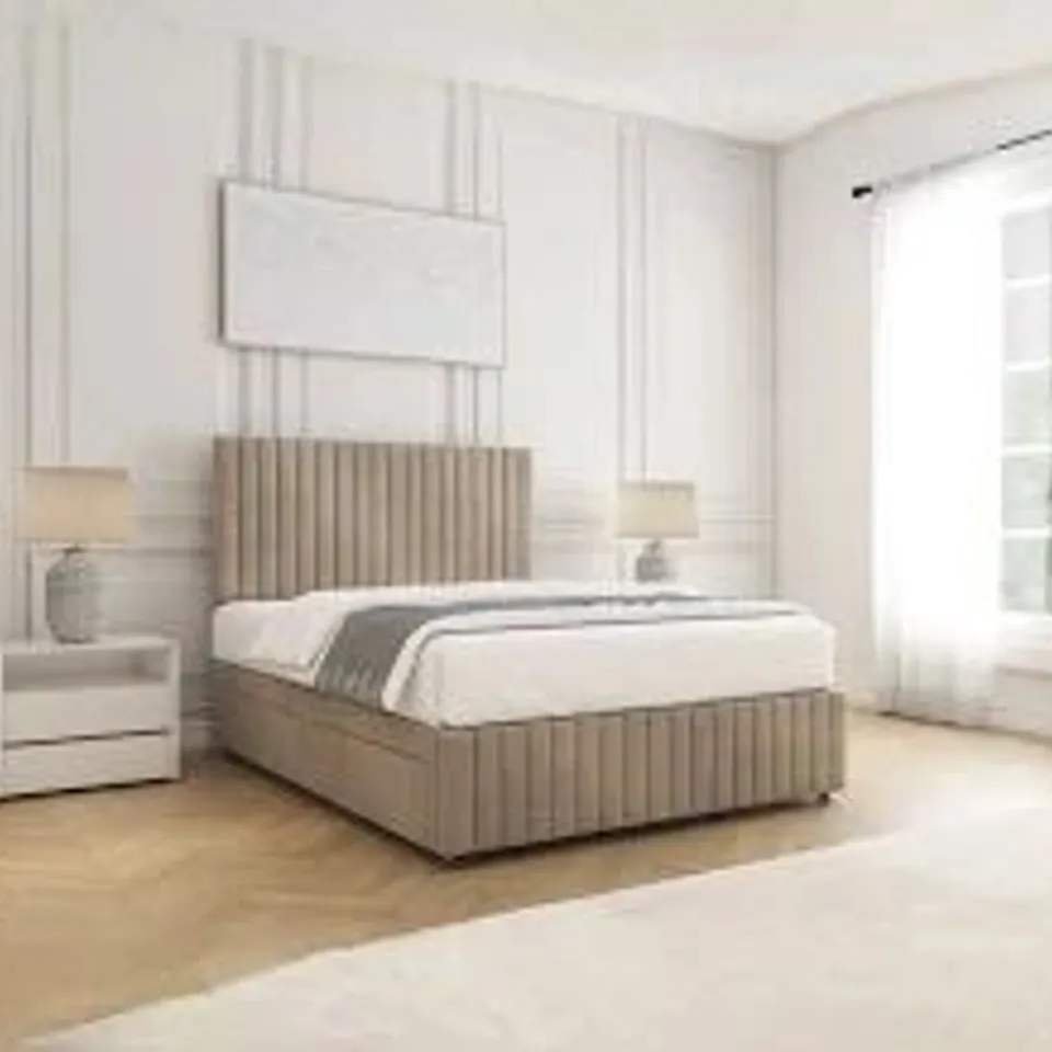 BRAND NEW BAGGED EMMA DIVAN NON DRAWER BED 150CM KING SIZE - BEIGE (2 ITEMS)