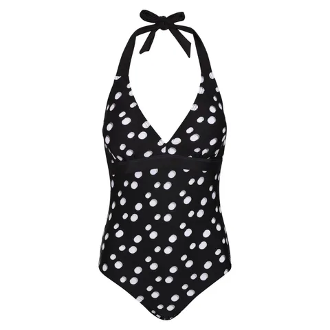 REGATTA WOMENS FLAVIA SWIMSUIT SWIMMING COSTUME BLACK AND WHITE POLKA DOT SIZE 14