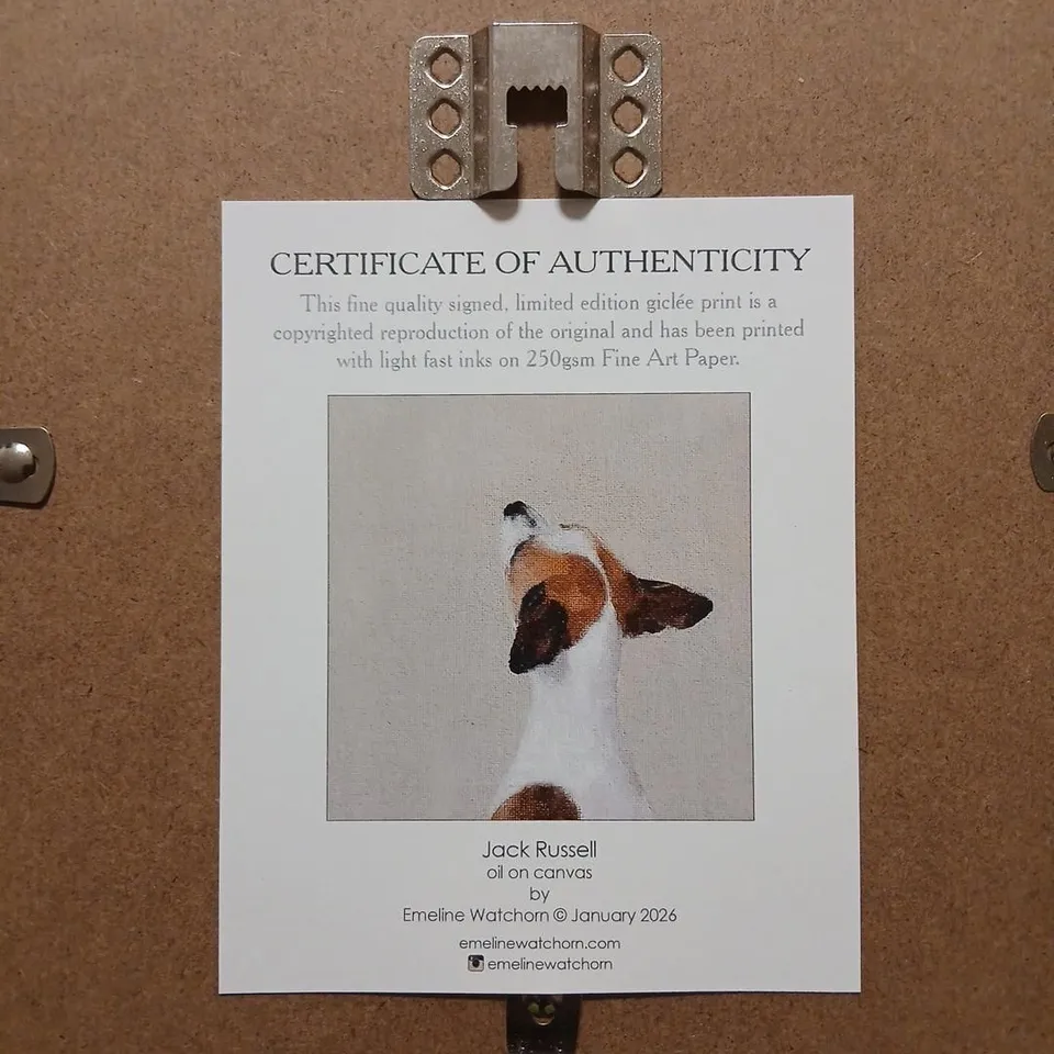 JACK RUSSELL – LIMITED EDITION GICLEE SIGNED PRINT BY EMELINE WATCHORN, FRAMED NUMBERED #15/50