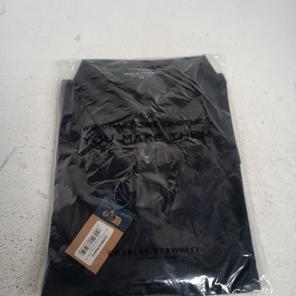 CHARLES TYRWHITT NAVY POPCORN SHORT SLEEVE TEXTURED PERFORMANCE POLO – LARGE