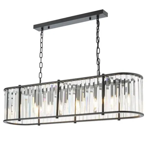 BOXED DAR LIGHTING KIRAN 7 LIGHT CLUSTER PENDANT SATIN BLACK AND GLASS