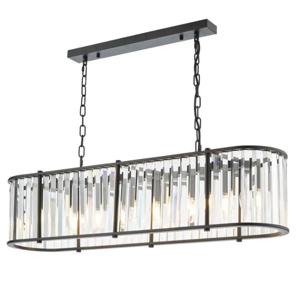 BOXED DAR LIGHTING KIRAN 7 LIGHT CLUSTER PENDANT SATIN BLACK AND GLASS