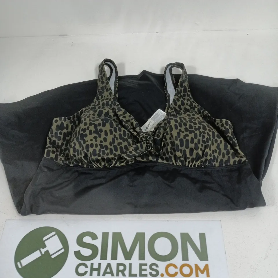 BONPRIX BLACK SWIM DRESS WITH BLACK LEOPARD PRINT TOP SIZE 20