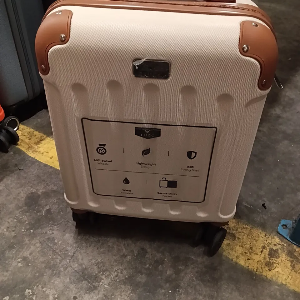 UNBOXED KEPLIN LUGG SMALL SIZE TRAVEL SUITCASE WITH WHEELS CREAM AND BROWN COLOUR 