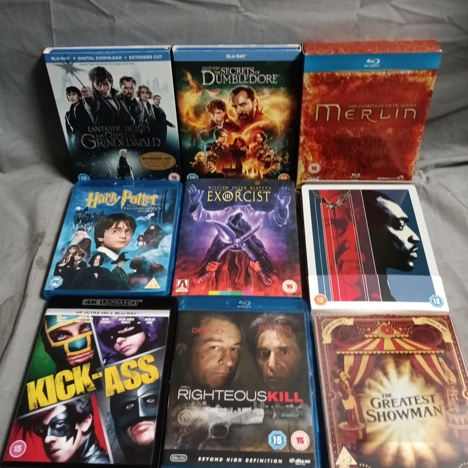 APPROXIMATELY 15 ASSORTED BLU-RAY MOVIES TO INCLUDE MERLIN, KICK-ASS, HARRY POTTER ETC