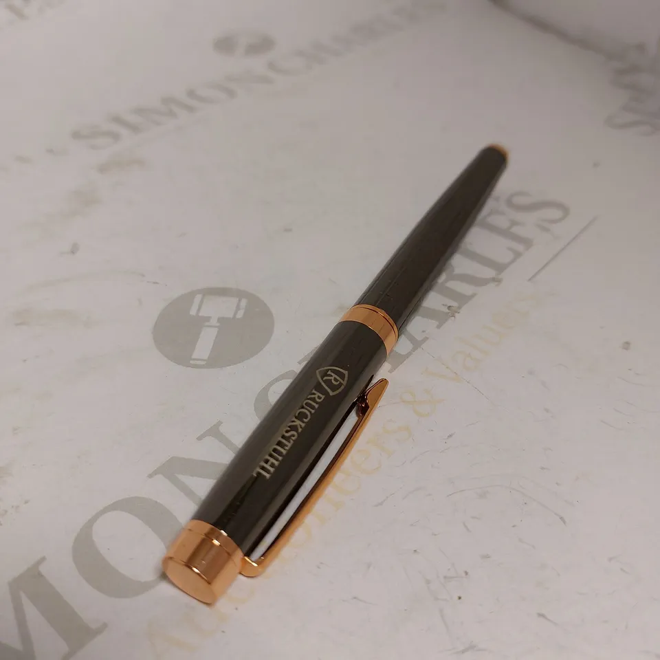 RUCKSTUHL STAINLESS STEEL LUXURY PEN IN GIFT BOX – BLACK & ROSE GOLD COLOUR CASE - HAND ASSEMBLED 