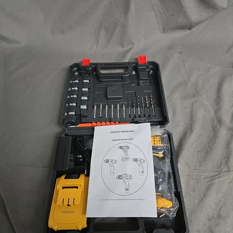CORDLESS DRIVER DRILL KIT IN CASE WITH BITS 