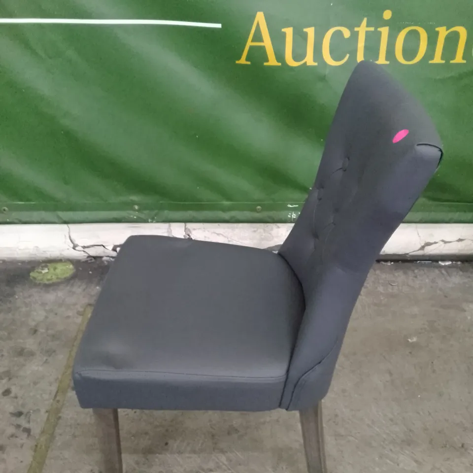 SET OF 2 BEWLEY GREY LEATHER BUTTON BACK DINING CHAIR WITH OAK LEGS