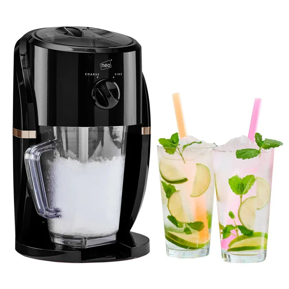 BOXED NEO ICE SNOW CONE SLUSHIE SLUSHY SLUSH COLD SHAVER MAKER ICE SCRAPER DRINKS COCKTAIL MACHINE ELECTRIC CRUSHER DISPENSER WITH 4 STRAWS & 4 CUPS - BLACK (1 BOX)