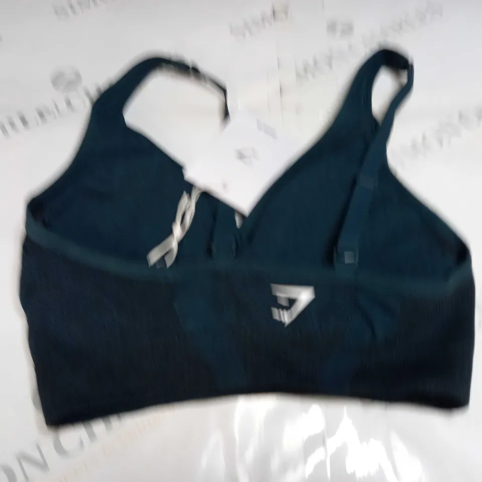 GYMSHARK VITAL SEAMLESS 2.0 V-NECK SPORTS BRA IN DEEP TEAL MARL - SMALL