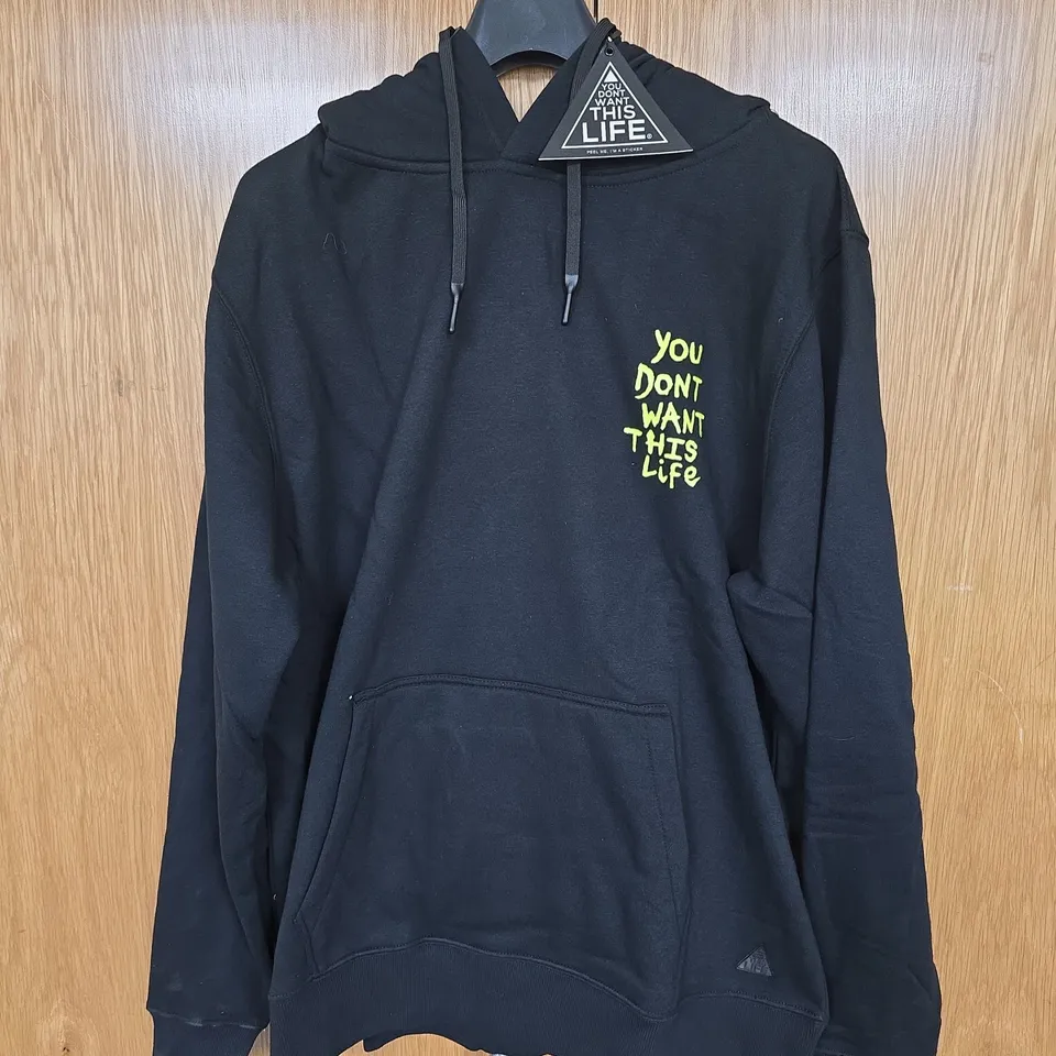 BAGGED YOU DONT WANT THIS LIFE YELLOW PAINTER HOODIE - SIZE XL