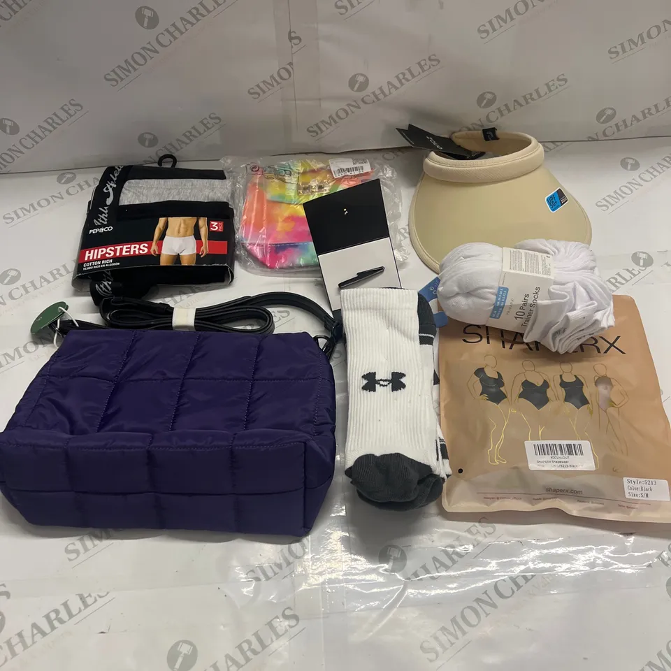 MEDIUM BOX OF ASSORTED ACCESSORIES TO INCLUDE UNDER ARMOUR AND PEP&CO