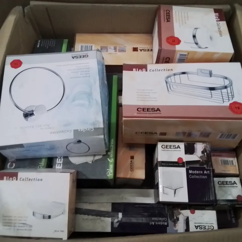 MIXED BOX OF BATHROOM FIXTURES: TOWEL HOLDERS, GLASS HOLDER, TOILET ROLL HOLDERS ECT.