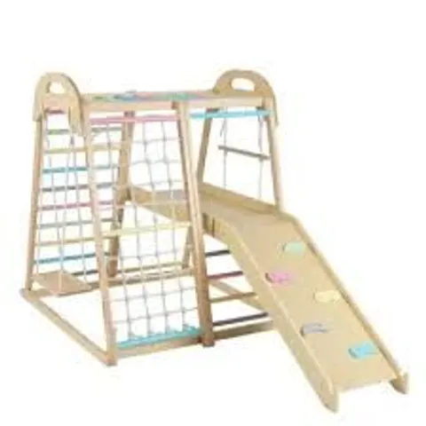BOXED 8-IN-1 JUNGLE GYM WOODEN MONTESSORI CLIMBER PLAYSET -MULTICOLOR