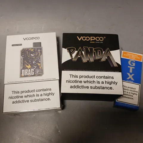 APPROXIMATELY 20 VAPES, E-CIGARETTES & ACCESSORIES TO INCLUDE VOOPOO DRAG NANO, VAPORESSO GTX COILS, VOOPOO PANDA, ETC
