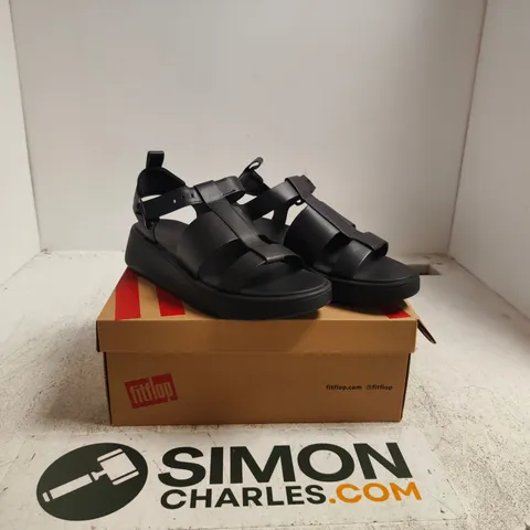FITFLOP F-MODE LEATHER PLATFORM FISHERMAN SANDALS β BLACK, UK 7