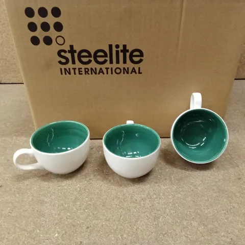 BOX OF APPROXIMATELY 12 STEELITE LOW GREEN INSIDE BRUSH CUPS, 22.75cl