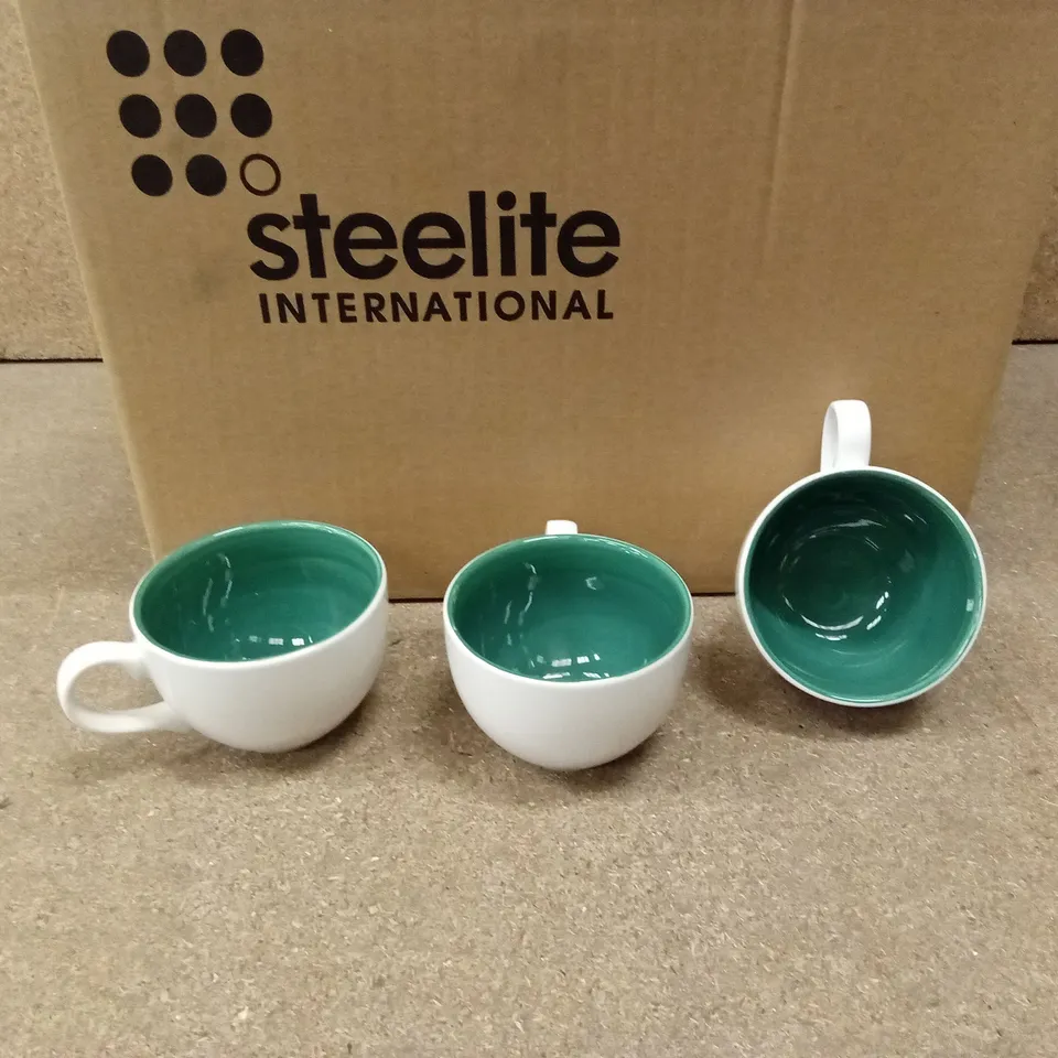 BOX OF APPROXIMATELY 12 STEELITE LOW GREEN INSIDE BRUSH CUPS, 22.75cl
