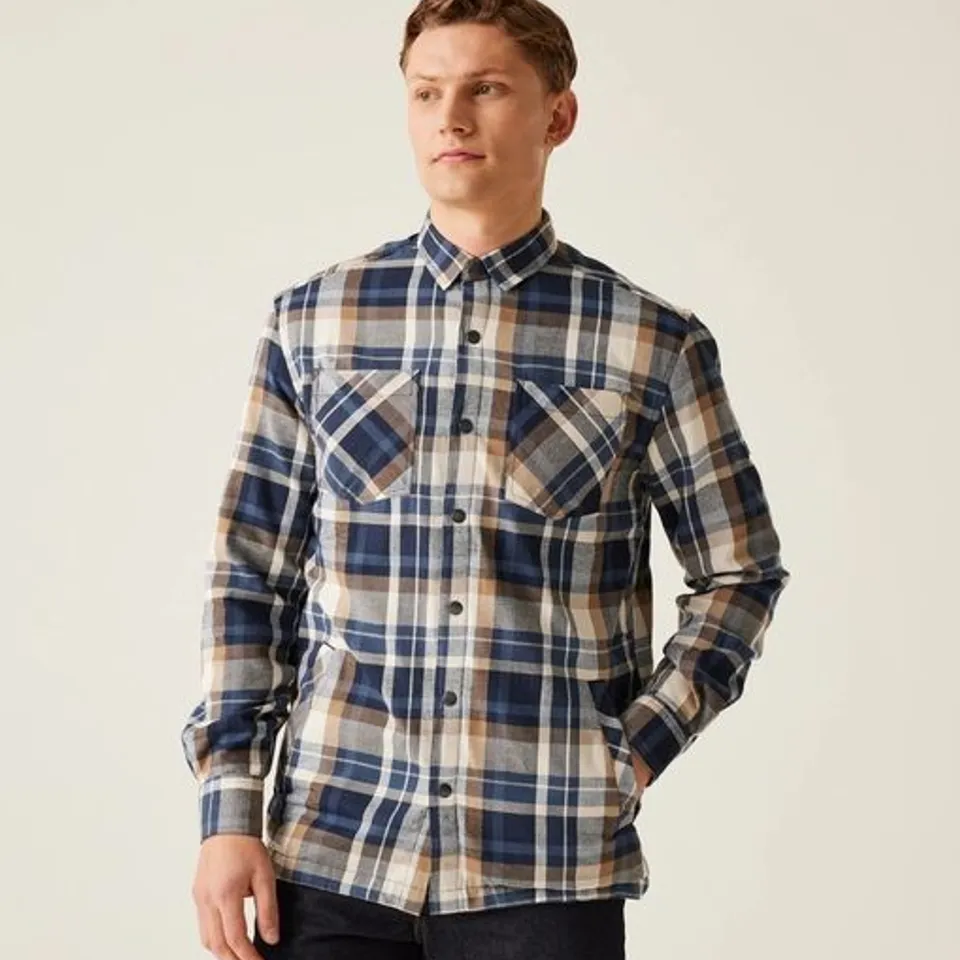 BRAND NEW REGATTA MEN'S THAMOS LONG SLEEVED CHECKED SHIRT NAVY GOLD SAND CHECK SIZE 3XL