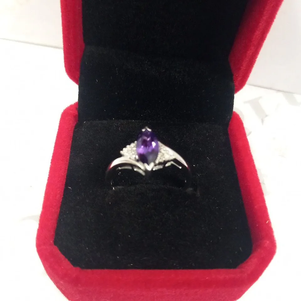 9CT WHITE GOLD AMETHYST AND DIAMOND DRESS RING