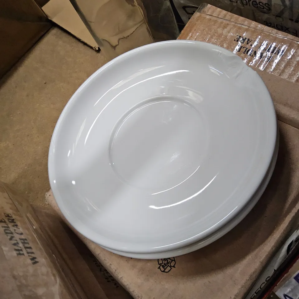 11 BOXES EACH CONTAINING 6 × 6" WHITE SAUCERS