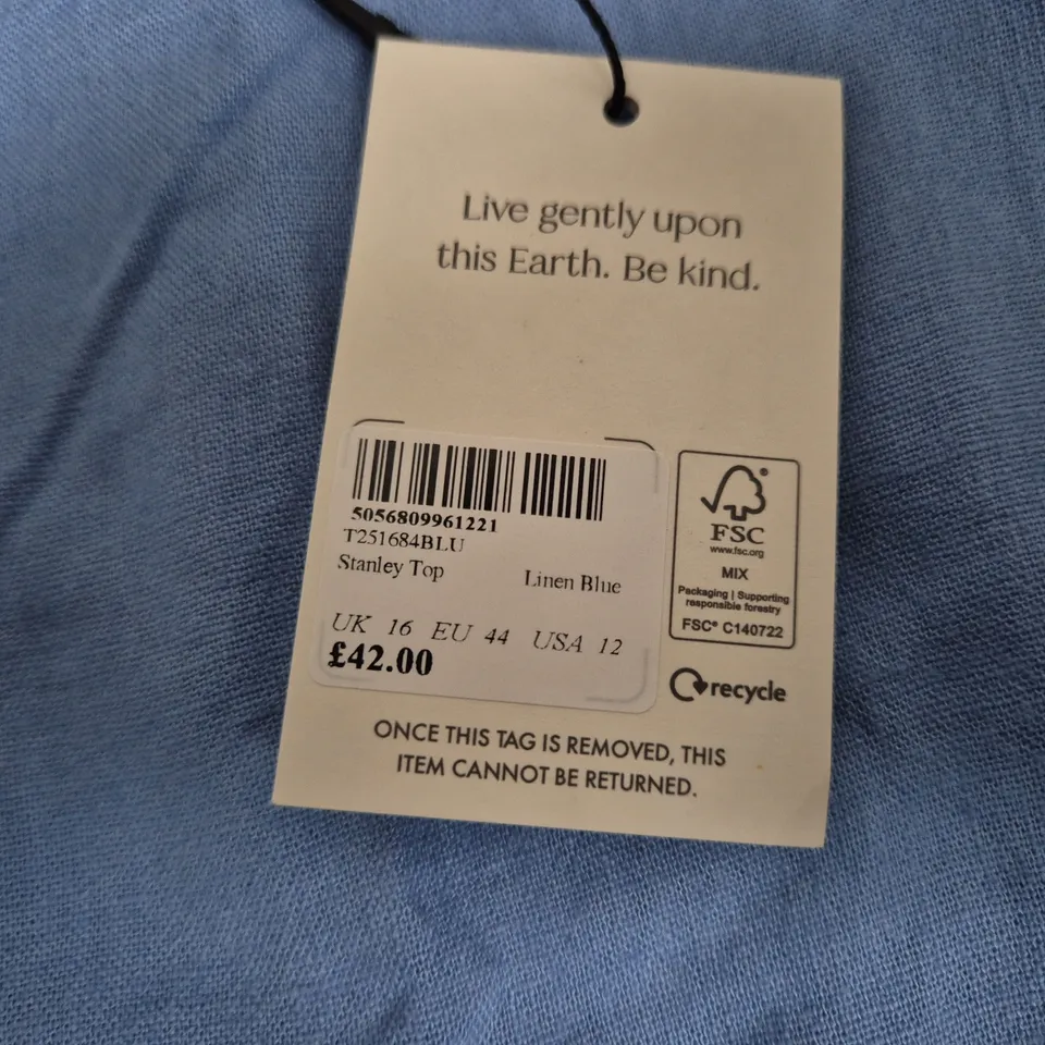 UK 16 NOBODY'S CHILD STANLEY TOP – LINEN BLUE