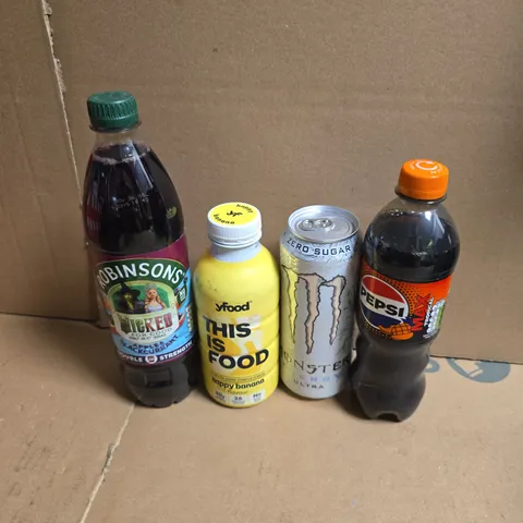 APPROXIMATELY 12 ASSORTED DRINKS TO INCLUDE MONSTER ENERGY ULTRA, PEPSI MAX TROPICAL, YFOOD HAPPY BANANA, ETC - COLLECTION ONLY