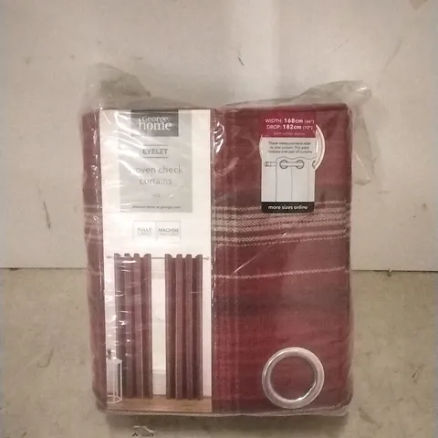 PACKAGED GEORGE HOME EYELET WOVEN RED CHECK CURTAINS SIZE: 168CM X 182CM