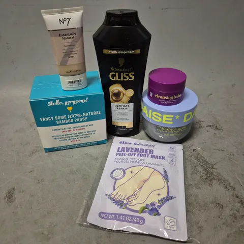 APPROXIMATELY 20 HEALTH AND BEAUTY PRODUCTS TO INCLUDE HELLO GORGEOUS BAMBOO PADS, GIVE ME CLEANSING BALM AND GLISS SHAMPOO