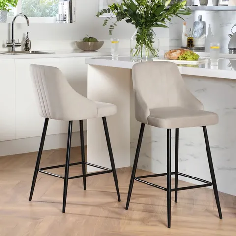 BOXED LISBON BAR STOOL - CHAMPAGNE CLASSIC VELVET & BLACK STEEL