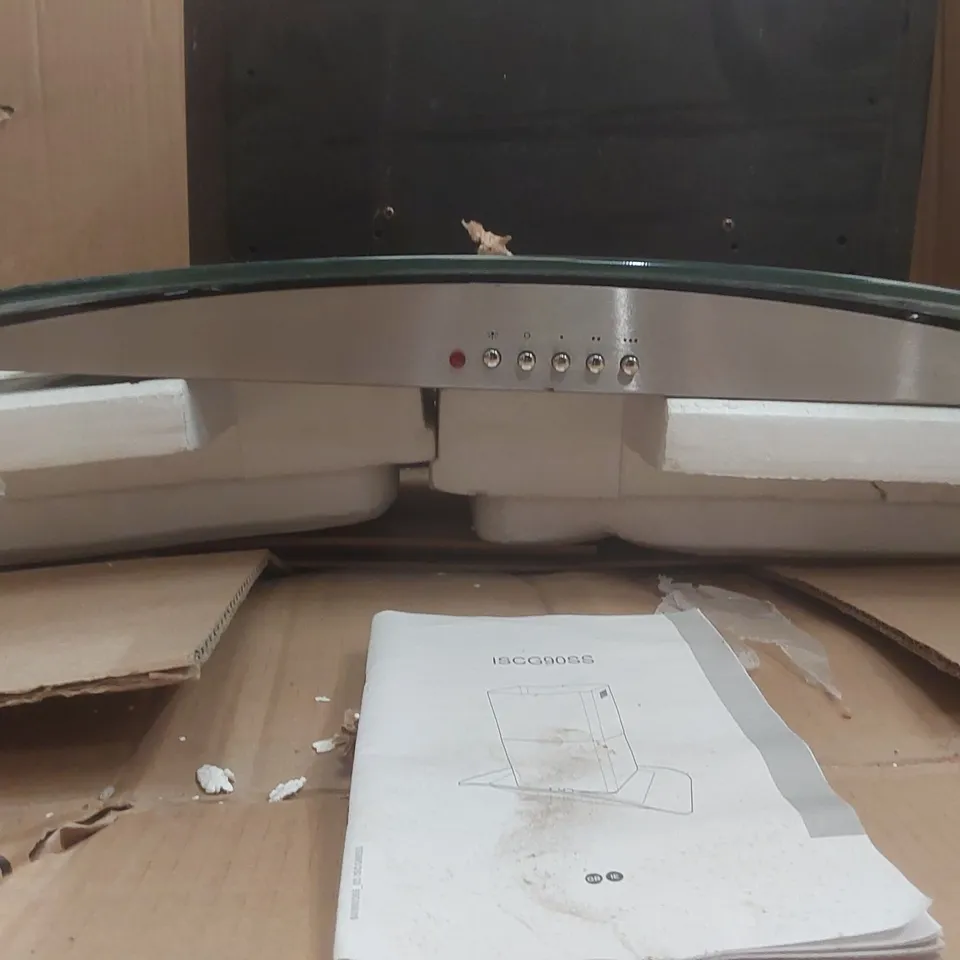 BOXED 90CM ISCG90SS CURVED GLASS ISLAND CHIMNEY