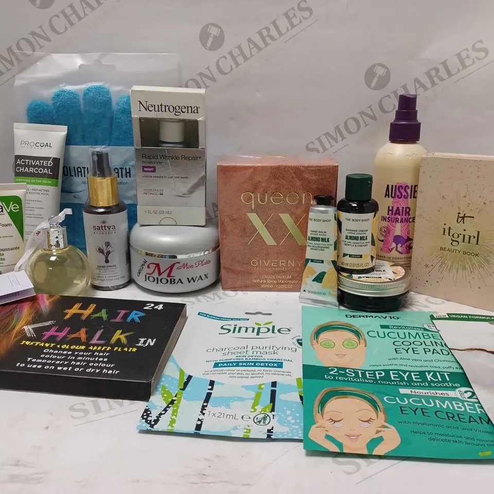 LOT OF APPROX 10 ASSORTED BEAUTY PRODUCTS TO INCLUDE NEUTROGENA RAPID WRINKLE REPAIR, CERA VE CLEANSER, THE BODY SHOP SHOWER CREAM, ETC 