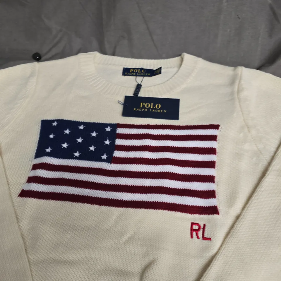 POLO RALPH LAUREN WHITE KNIT SWEATER SIZE S