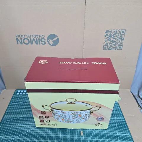 ENAMEL POT WITH LID - FLORAL PATTERN, 6.5 L, 26 CM DIAMETER (BOXED)
