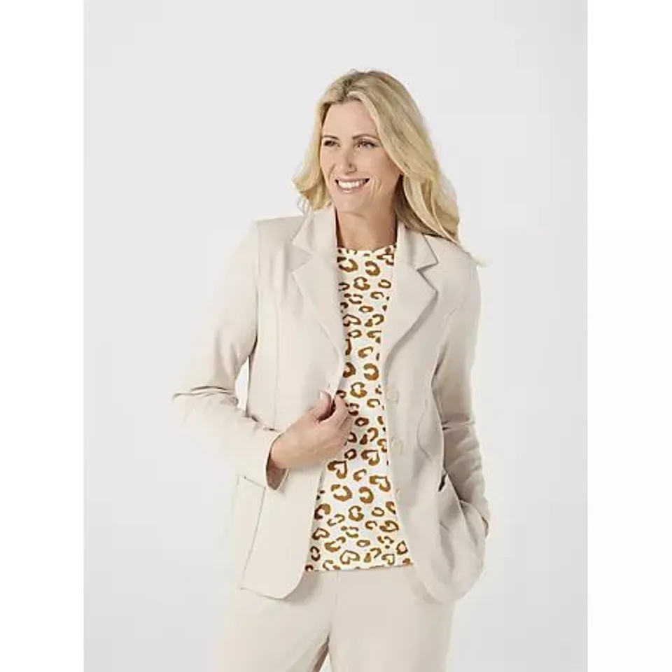 KIM & CO PONTE CREPE BUTTON FRONT POCKET BLAZER STANDARD- BIRCH 3XL