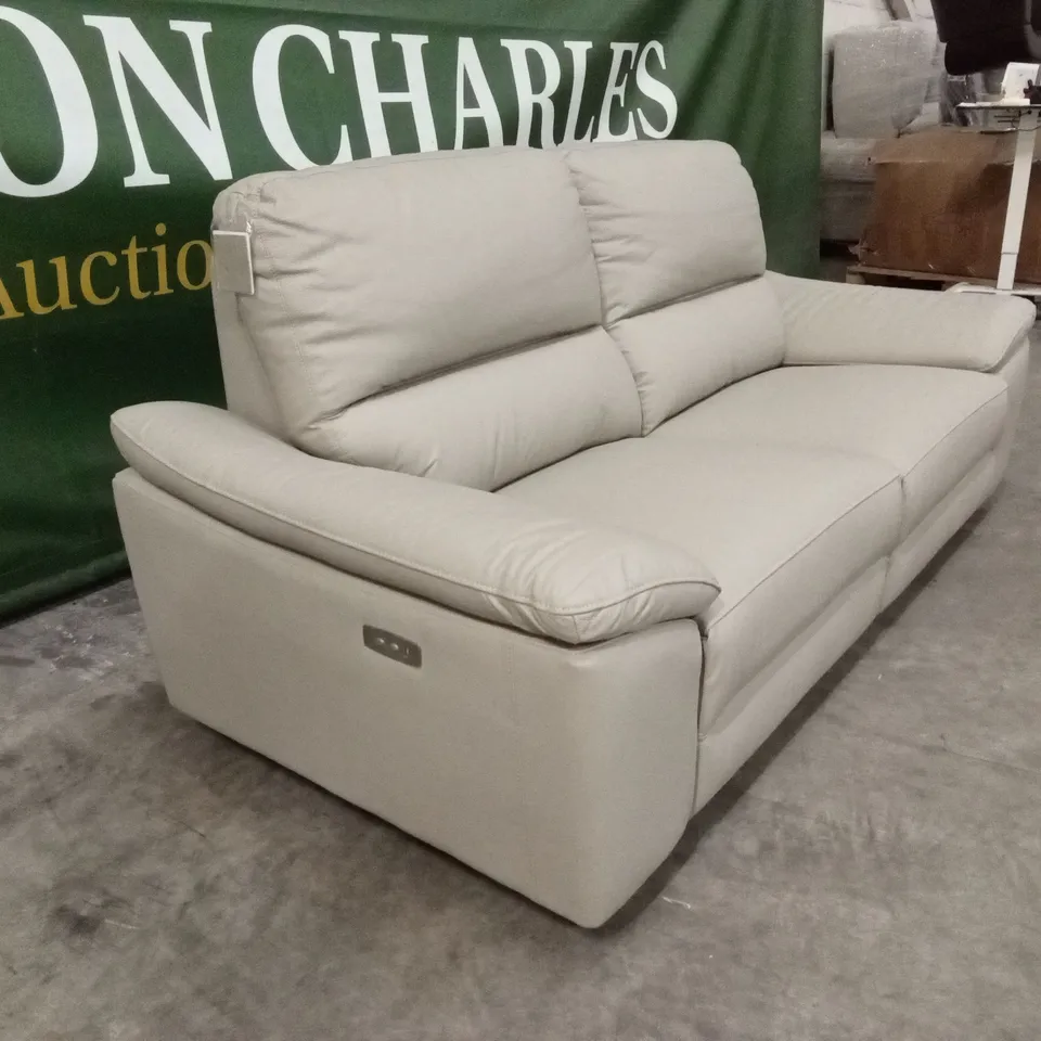 PAVILION 3 SEATER LEATHER/FAUX LEATHER POWER RECLINER SOFA - SOFT GREY RRP £1049