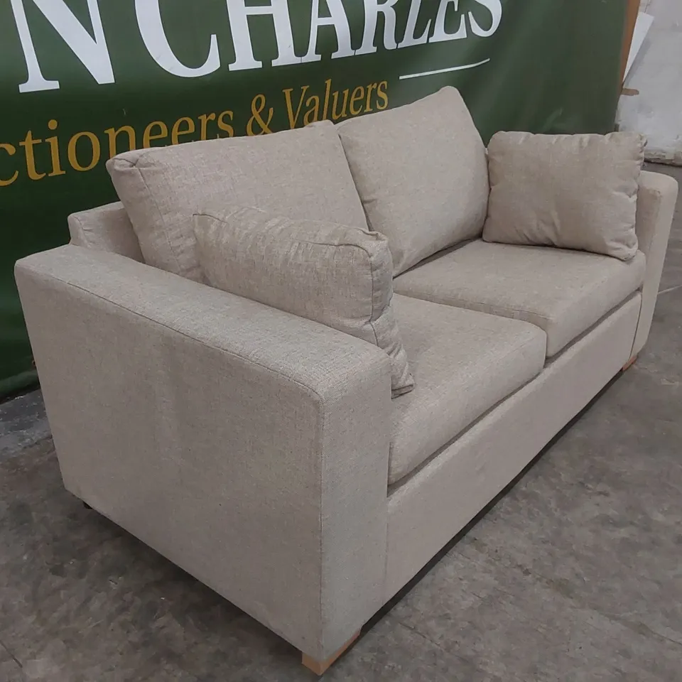 DESIGNER 2 SEATER FABRIC UPHOLSTERED SOFA BED - NATURAL 