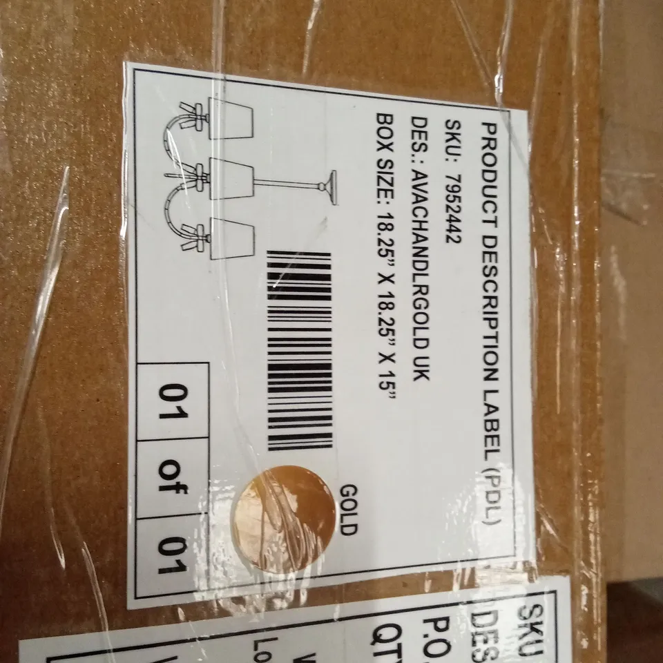 BOXED 3-LIGHT PENDANT CEILING LIGHT - GOLD (1 BOX)