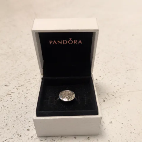 PANDORA RING – SILVER-TONE WITH TEXTURED TOP, BOXED