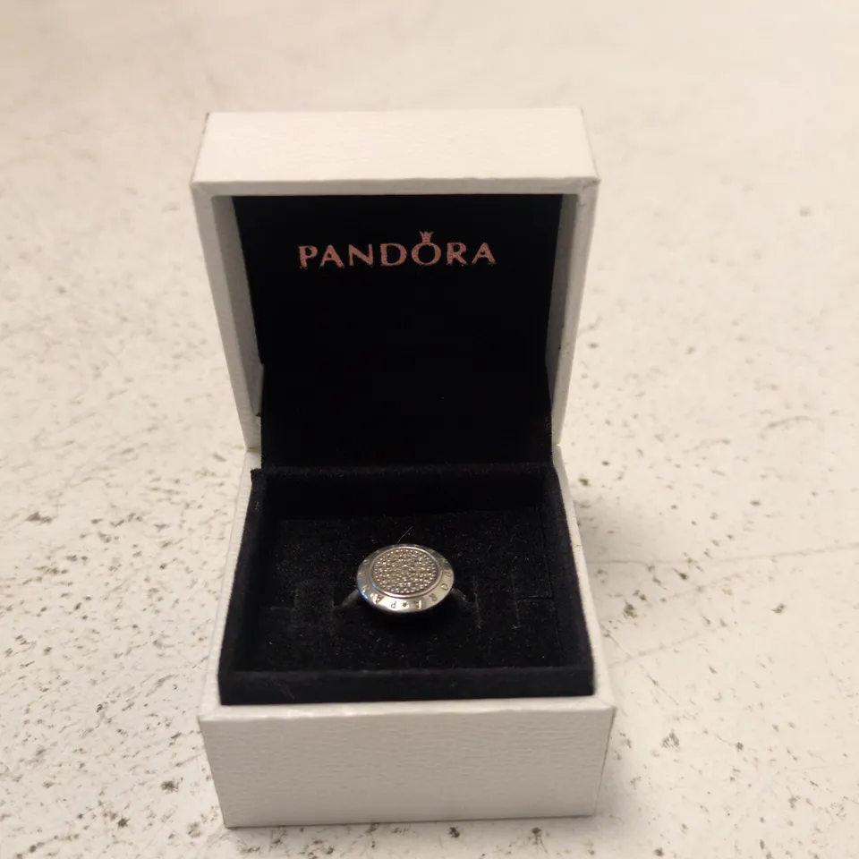 PANDORA RING – SILVER-TONE WITH TEXTURED TOP, BOXED