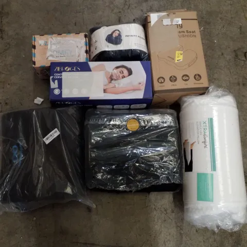 PALLET CONTAINING ASSORTED PILLOWS INCLUDING CERVICAL, SINGLE LEG ELEVATION, ADJUSTABLE TRAVEL & INFINITY PILLOWS