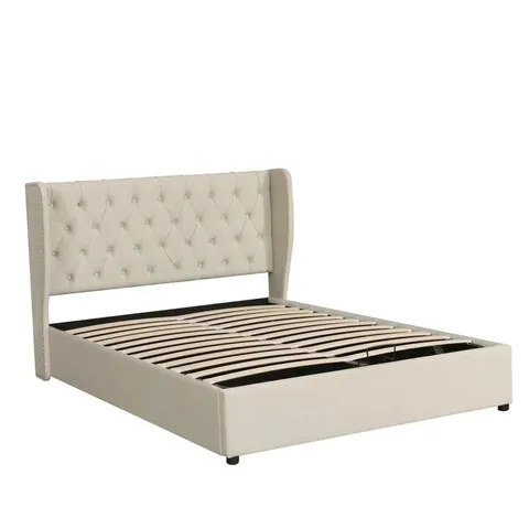 BOXED PAYETTE UPHOLSTERED DOUBLE (4'6) STORAGE BED - BROWN (2 BOXES)
