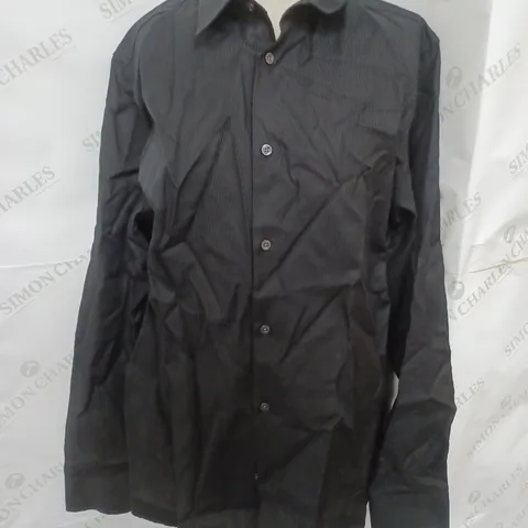 TED BAKER SLIM TEXTURED STRIPE SHIRT IN BLACK SIZE 4