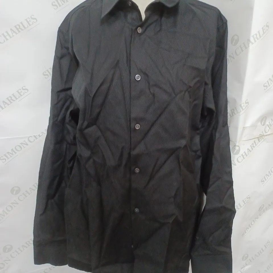 TED BAKER SLIM TEXTURED STRIPE SHIRT IN BLACK SIZE 4